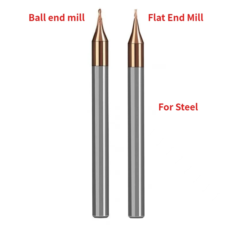 HRC60 D0.1-0.9 R0.05-R0.45 Micro 2 флейты Плоская концевая фреза Фреза с ЧПУ Хвостовик 4 мм Концевая фреза из карбида вольфрама Мини-фреза
