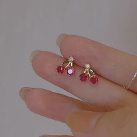 2022 new trend silver color cherry fruit crystal zircon stud earrings for women fashion charm wedding party jewelry gifts