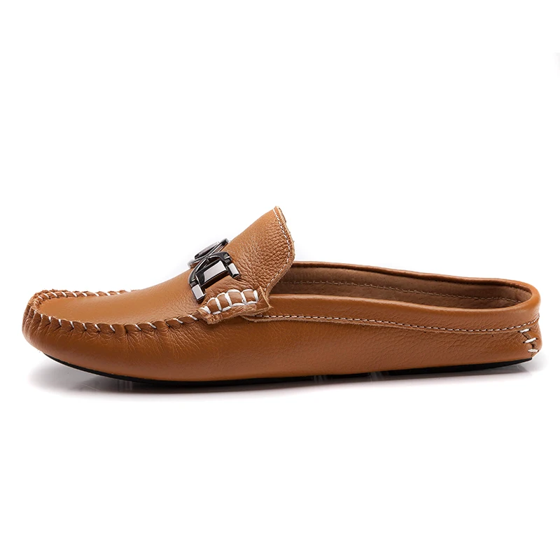 Misalwa 2022 New Summer Genuine Leather Men Shoes Luxury Brand Casual Loafers Moccasins Slip On Half Slippers Freeshipping | Обувь