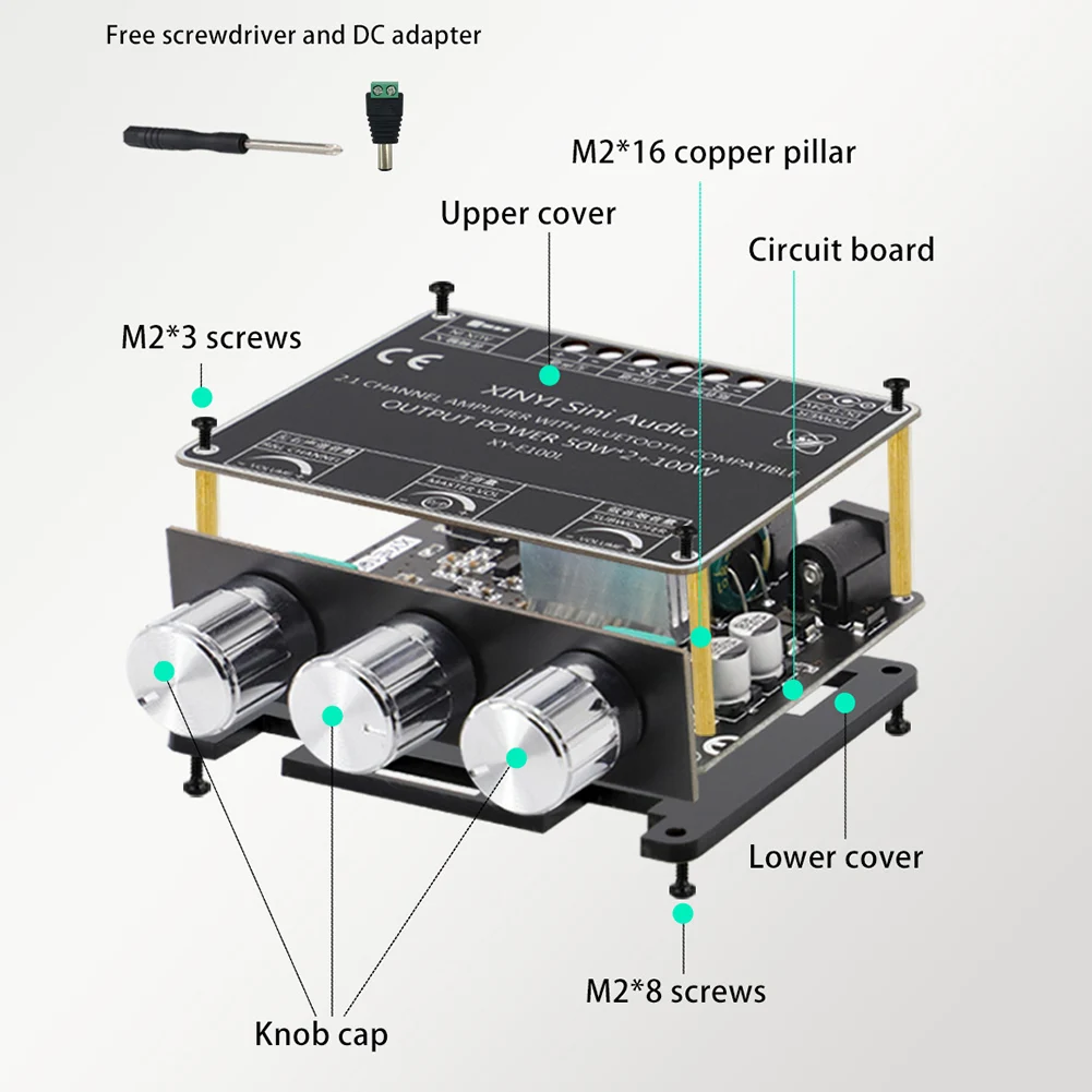 XY-E100L App Control 50Wx2 + 100W Плата усилителя 2 1 каналов Bluetooth-совместимость 5 AUX модуль
