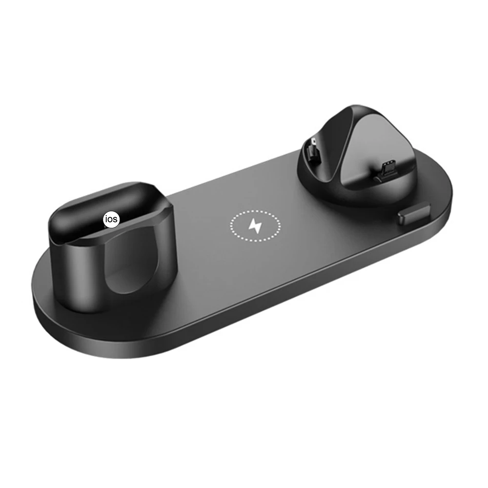 

Беспроводное зарядное устройство 6 в 1, подставка для Android Type-C, USB-наушники для телефонов, зарядная станция для часов, 10 Вт, быстрое зарядное ус...