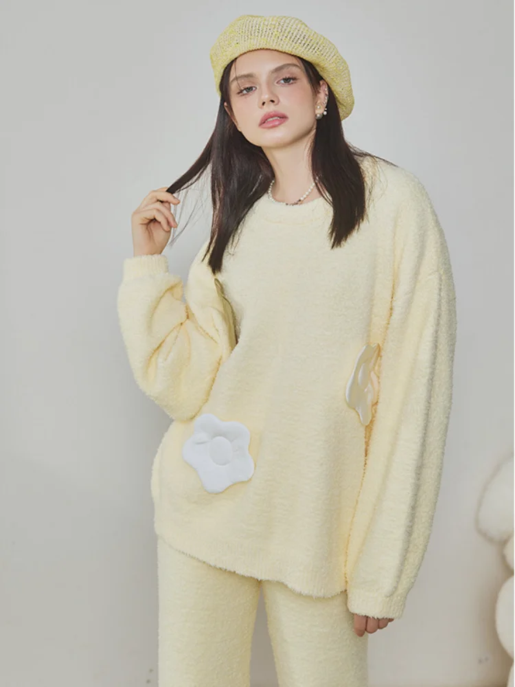 Осень-зима 2024 полубархатный костюм мягкая теплая Женская домашняя одежда брюки с