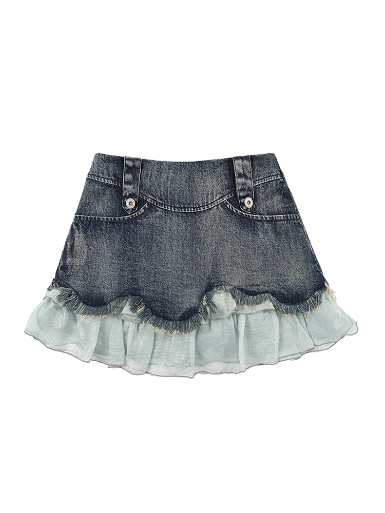 

Women's A-line Denim Skirts Vintage Y2k Korean Style Elegant 90s Patchwork Blue High Waist Mini Jean Skirt Summer Clothes 2023