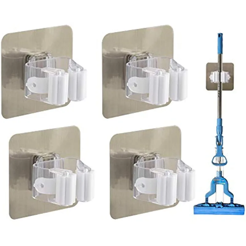 

2/4PCS Home Storage Rack Bathroom Suction Hanging Pipe Traceless Hooks Wall Mounted Mop Organizer Holder Waterproof Broom Hanger
