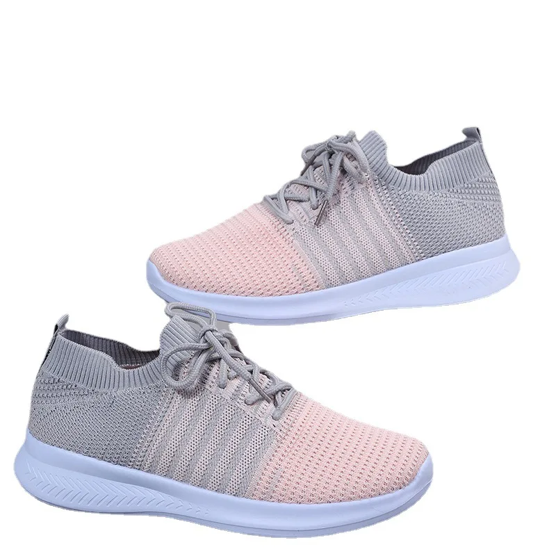 New Large size women's shoes sports flying weaving women's Pink all-match running shoes wholesale summer breathable mesh shoes