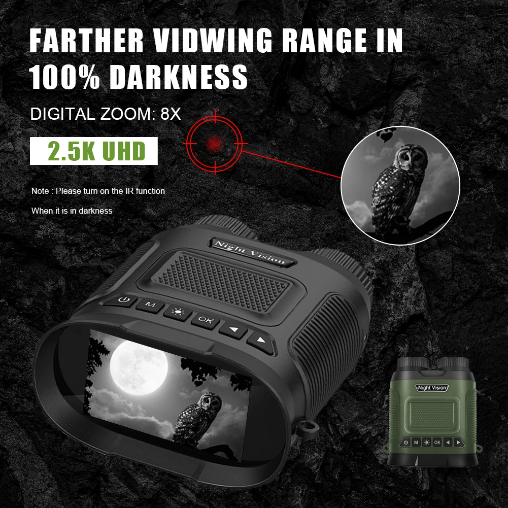 

2.5KD Binoculars Infrared Night Vision Device Day Night Use 8X Digital Zoom 350M Full Dark Viewing Distance Hunting Telescope