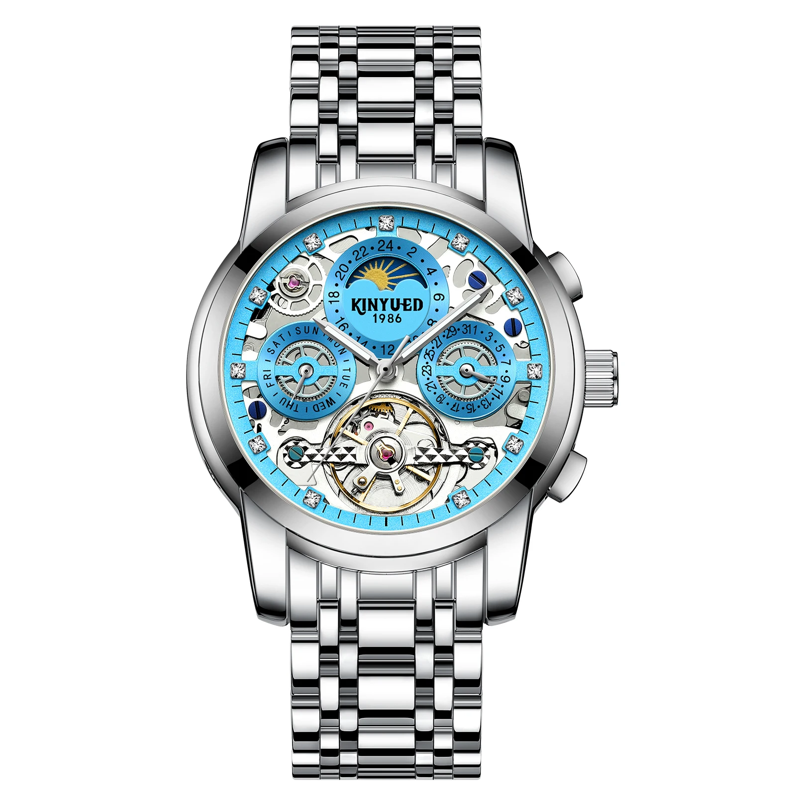 Мужские автоматические механические часы Kinyued водонепроницаемые до 30 м