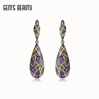 gems beauty 925 sterling silver pear birthstone earring for women natural oval cut amethyst earring couple romantic gift