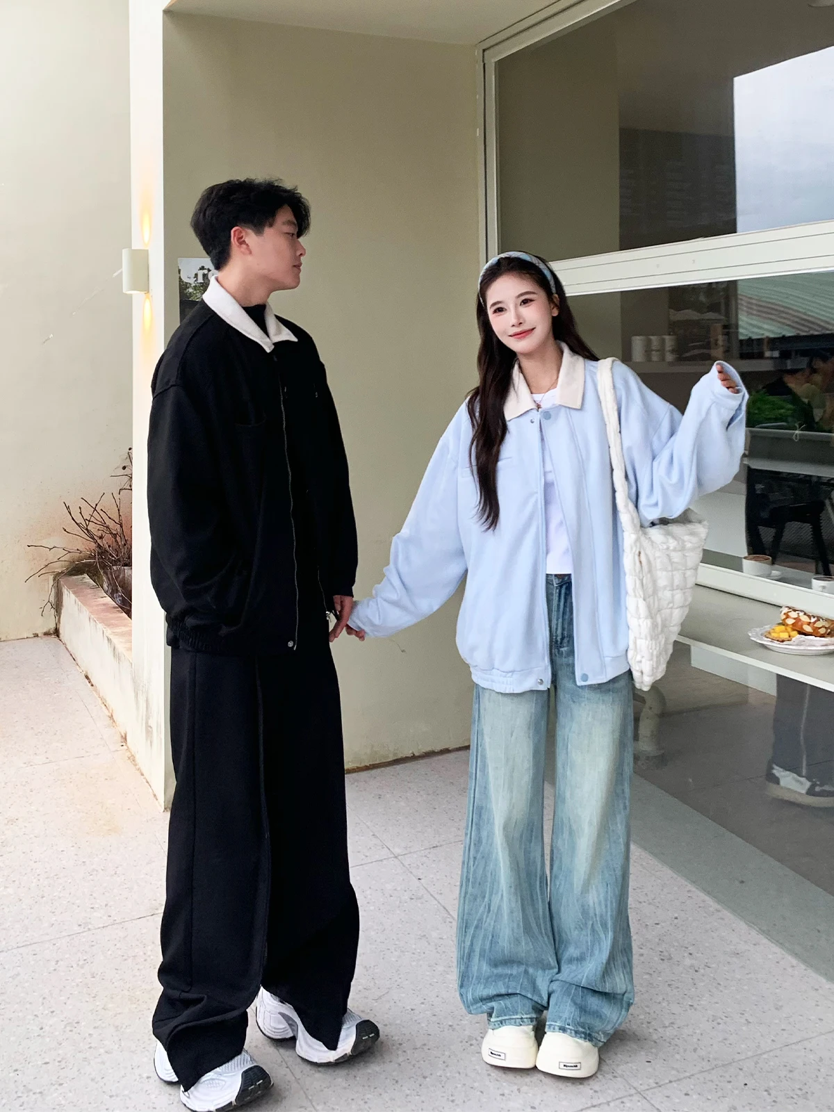 er Oh Three Sisters American Detachable Embroidered Suede Color Matching Stand Collar Jacket Women Autumn