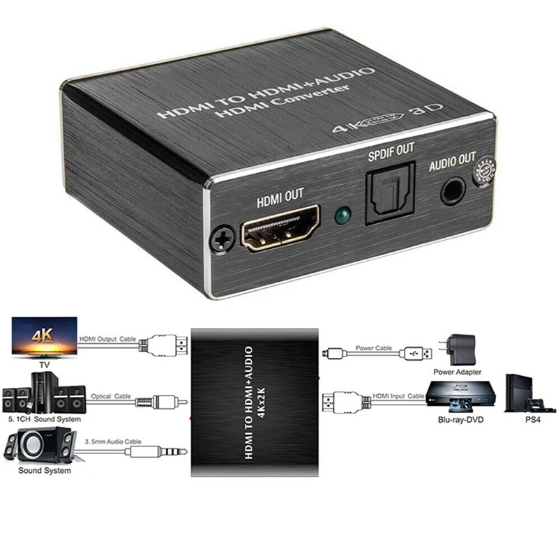 

1 шт., аудио-экстрактор 4K * 2K Hdmi в Hdmi, 3,5 мм