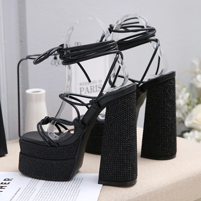2023 Summer Super High Heel Sandals Fashion Party Nightclub Shoes Pumps Platform Roman Sandals Plus Size 35-42 Sandalias Mujer
