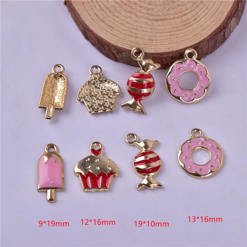 10pcs Sweet Food Candy Cake Donut Metal Charms Golden Color Jewelry Pendant for images - 6