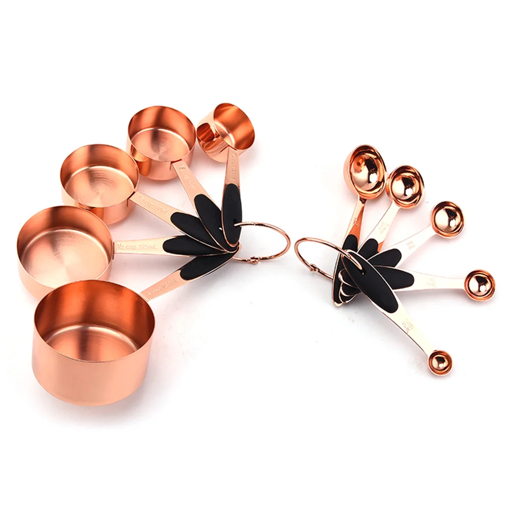 

10pcs Measuring Cups Spoons Set Home Easy Clean Kitchen Tools Sugar Coffee Stackable Stainless Steel Cooking With Handle Baking