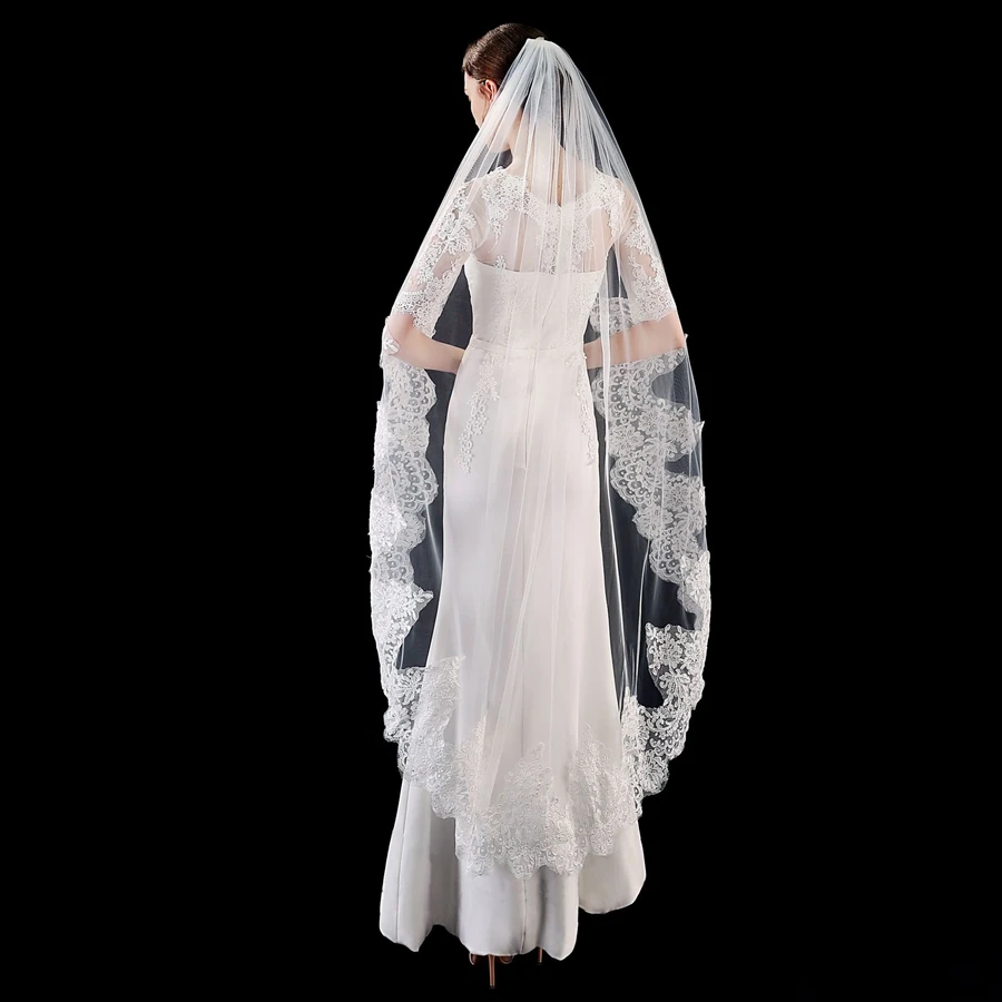 

New Arrival Ivory Wedding veils for Bride Lace Tulle Bridal veil Wedding accessories Velo de novia Veu de noiva Welon