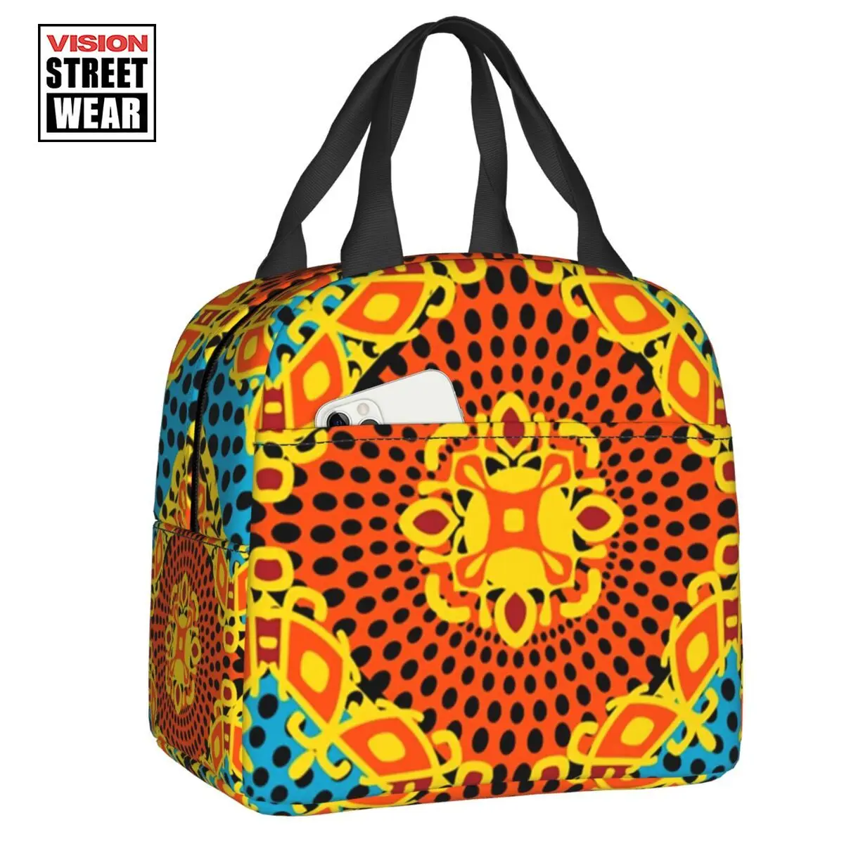 

Colorful African Ankara Flower Print Insulated Lunch Bag For Africa Tribal Art Thermal Cooler Bento Box Work School Travel