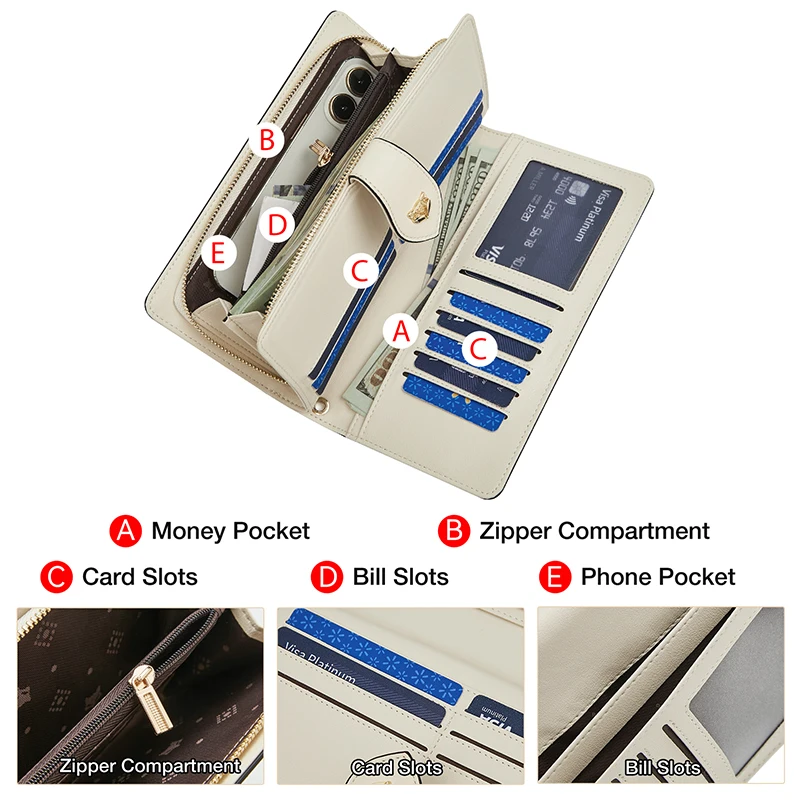 FOXER Sign Luxury Long Wallet Lady Fashion Card Holder PVC Leather Coin Purse Two Fold Money Bag Women Monogram Clutch Phone Bag