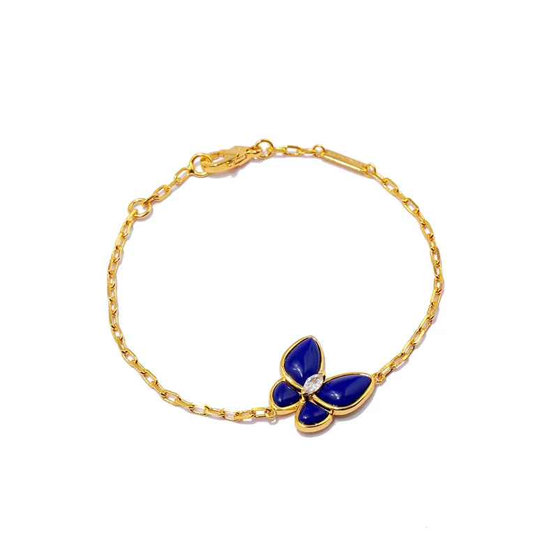 

Fashion Bracelet Retro Metal New Lucky Lapis Lapis Diamond Double Butterfly Shape Jewelry Gift for Girlfriend