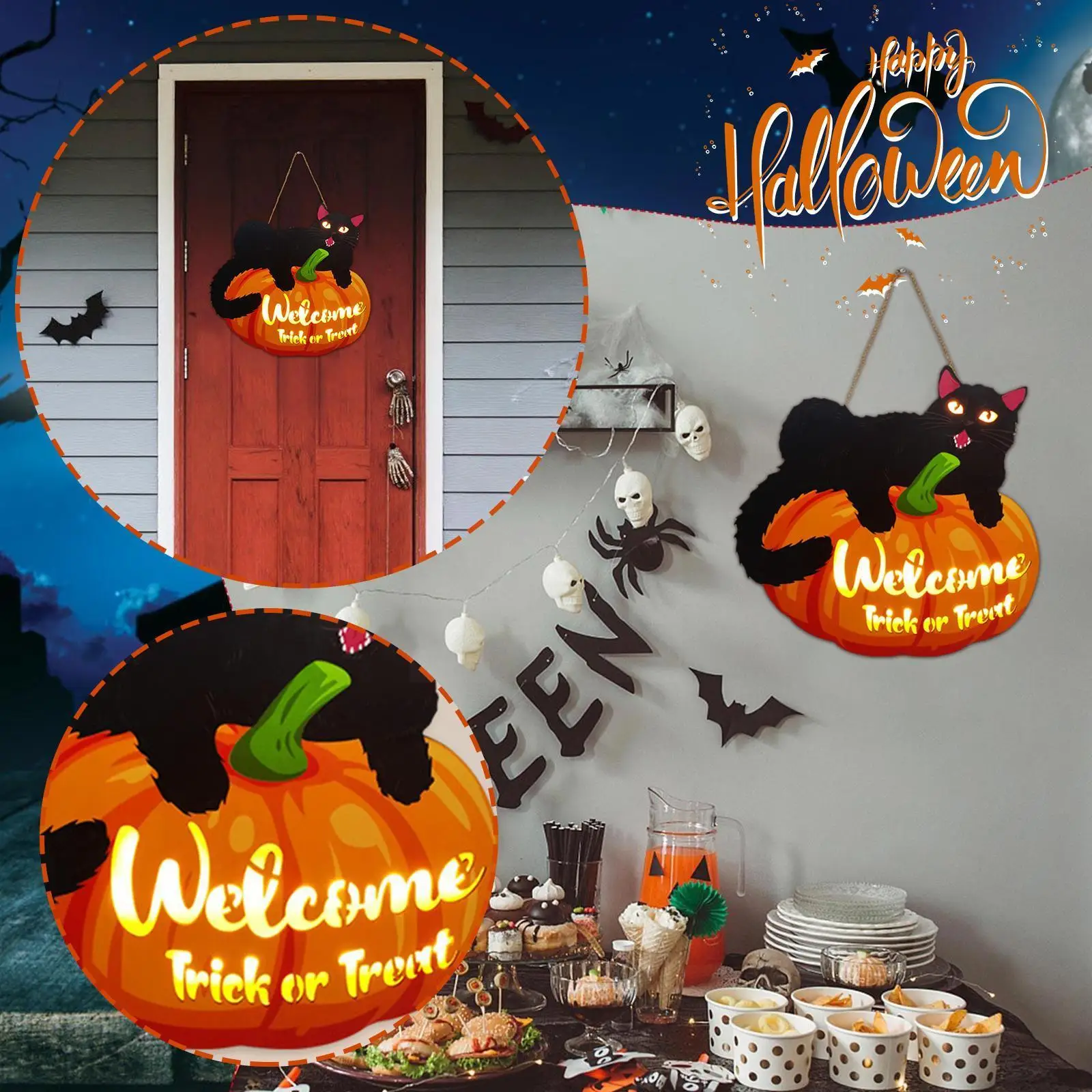 

Деревянный замок с тыквой летучая мышь на Хэллоуин, 1 шт.