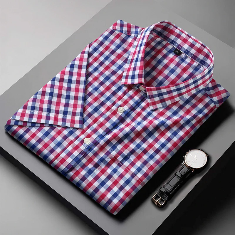 

Size Plus Men's Business Casual Short Sleeve Shirt Summer New Loose Cotton Plaid Shirt Male Brand 5XL 6XL 7XL 8XL 10XL 12XL