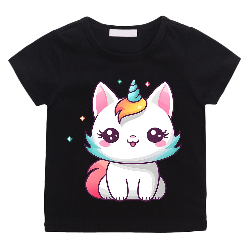 Футболка для мальчиков и девочек летняя футболка с радужным принтом кота детская