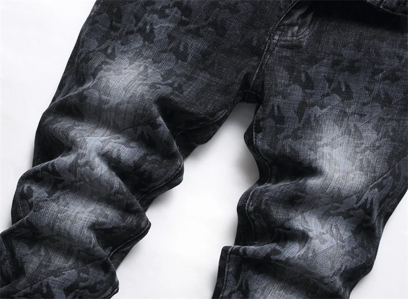 Men's Colorful Graffiti Printed Jeans Y2K Colorful Slim Fit Tapered Elastic Casual Pants Fashion Street Clothing Small Foot Pant