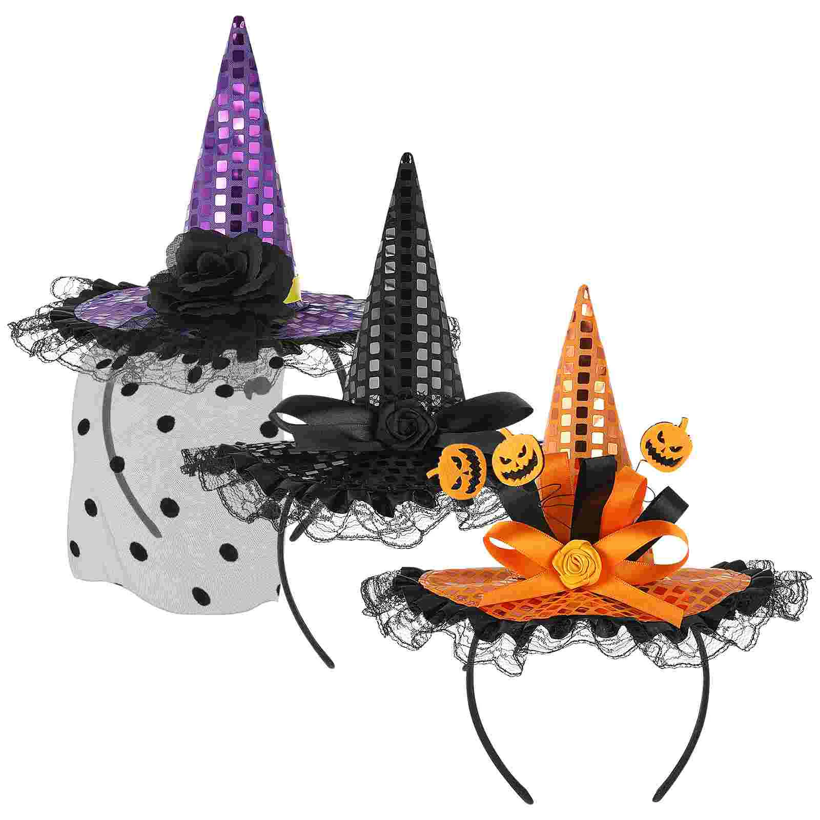 

Frcolor 3pcs Halloween Witch Hat Headbands Women Hair Accessories Cosplay Witch Hat Decorations Headdress