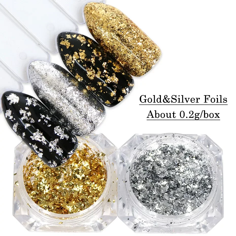 

Foil Sequins For Nails Gold Silver Irregular Glitter Flakes Mirror Chrome Powder Manicure Winter Decorations LYCB01-08