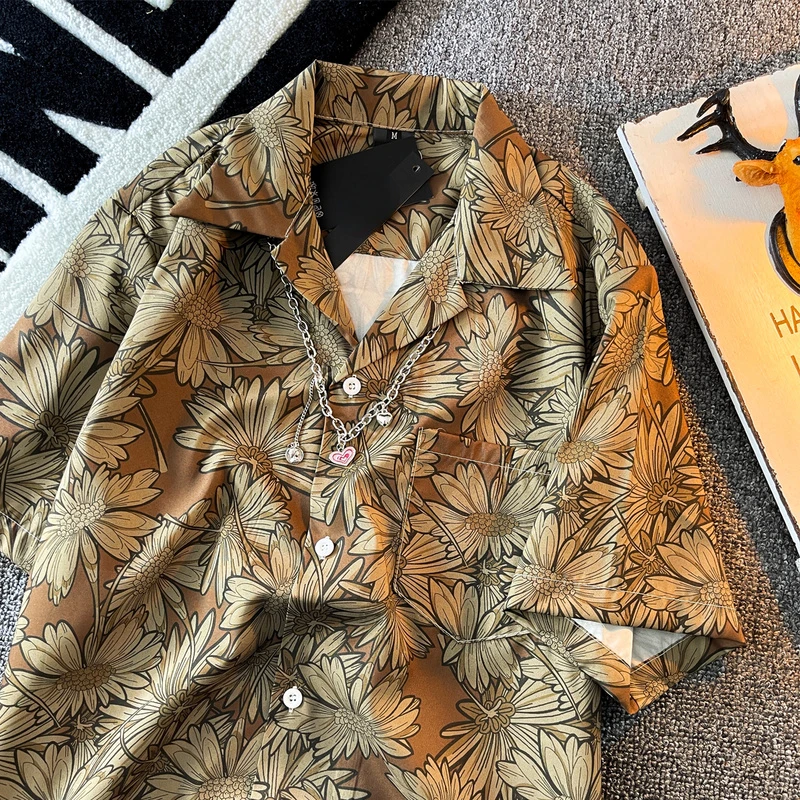 Рубашка мужская с цветочным принтом красивая летняя шикарная модная в стиле Ins