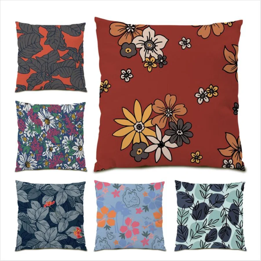 

Luxury Throw Pillow Covers Simple Cushion Cover 45x45 Flowers Plaids Print Living Room Decoration Square Poster Gift E0207
