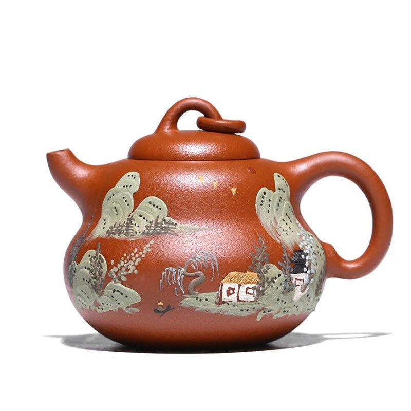 

Китайский исинской сырой руды, 180 мл, чайники из фиолетовой глины, известные художники, чайник ручной работы в форме тыквы, настоящий чайный набор Zisha