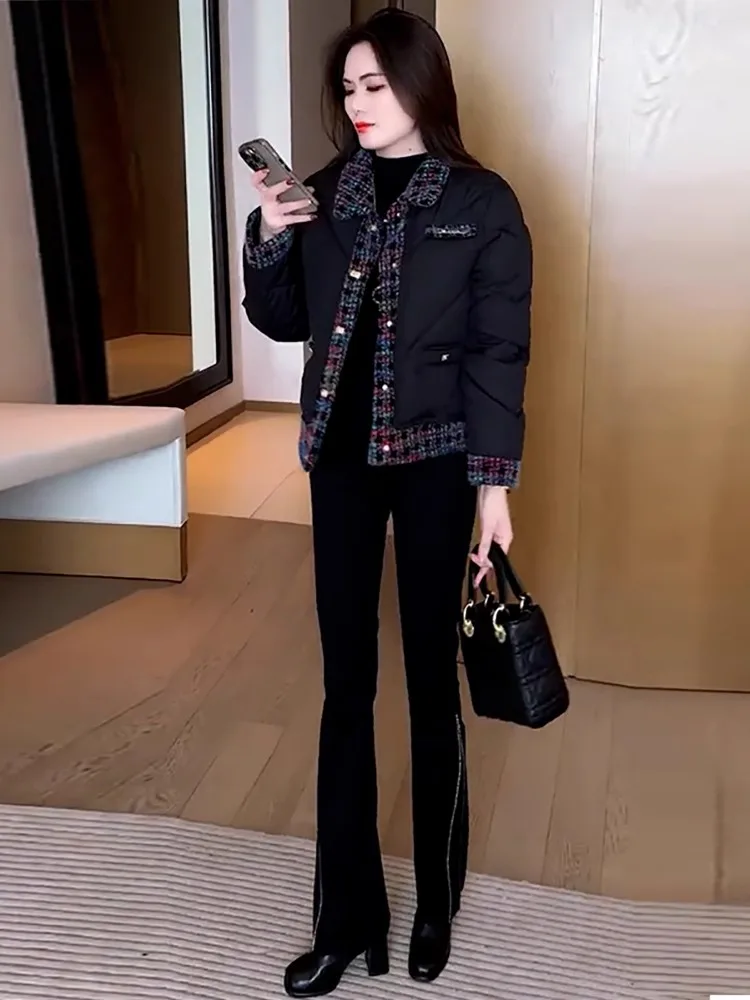 Graceful Patchwork down Jacket Cotton-padded Clothes Women 2024 Winter New Fashion Western Sle Cotton-Padded Short ... |