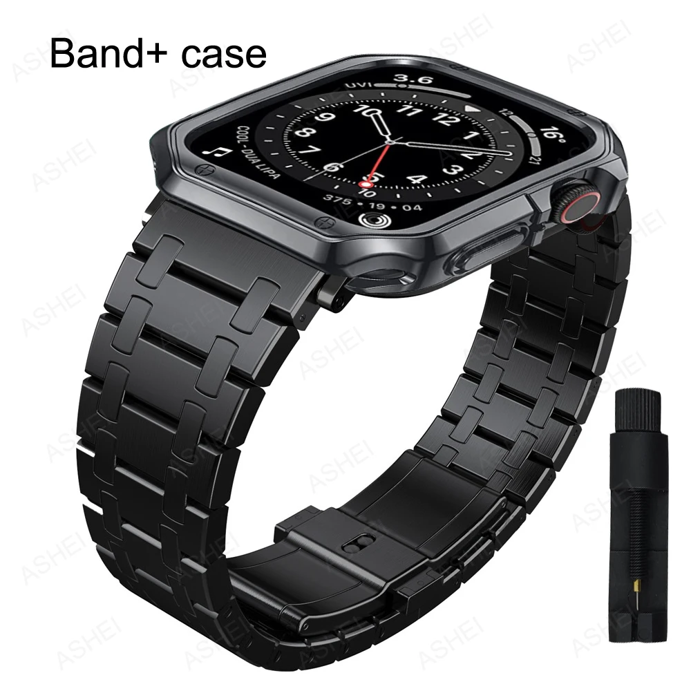 

2pcs for apple watch 7 45mm 41mm band + TPU case Luxury correa for iwatch se apple watch 6 5 4 3 44mm 40mm 42mm 38mm Bracelet