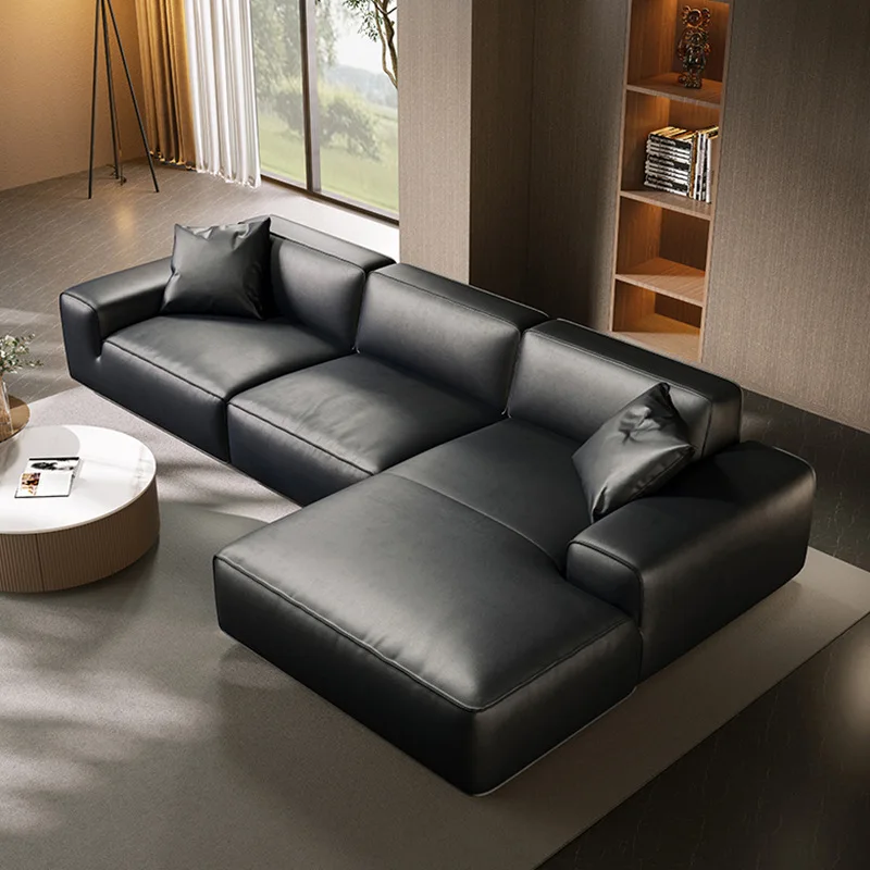 

Genuine Leather Straight Sofa Minimalist Living Room Sofa