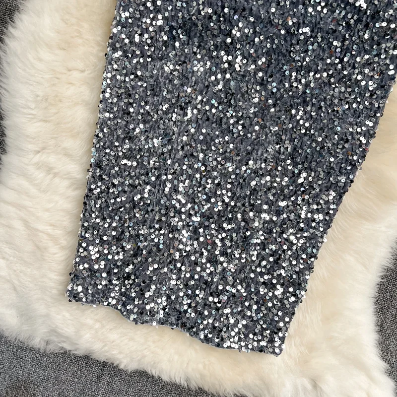 Женская офисная юбка с высокой талией и блестками Осень-зима 2022 новая мода