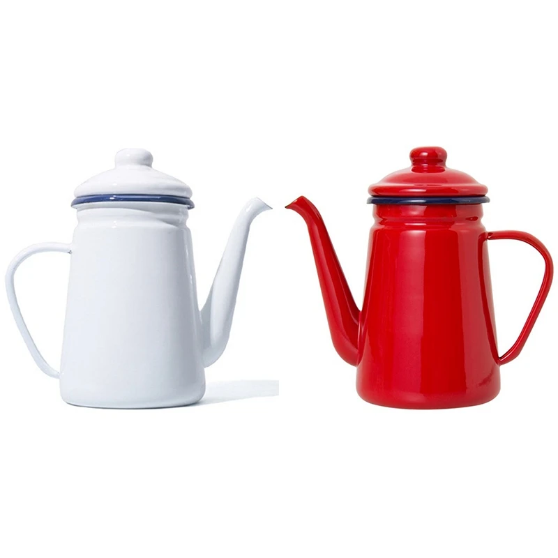 

1.1L High-Grade Enamel Coffee Pot Pour Over Milk Water Jug Pitcher Barista Teapot Kettle For Gas Stove And Induction Cooker