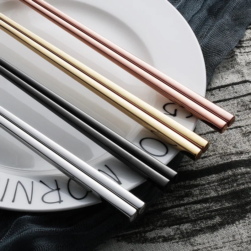 

Chopsticks 1Pair 304Stainless Steel Chinese Style Reusable Non-Slip Tableware Household Use Sushi Chopsticks Dishwasher Safe