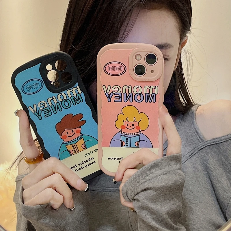 

Funny Graffiti illustration Couple Korean Phone Case For iPhone 13 12 11 Pro Max Xr X Xs Max 7 8 Plus Cases Soft Leather Cover