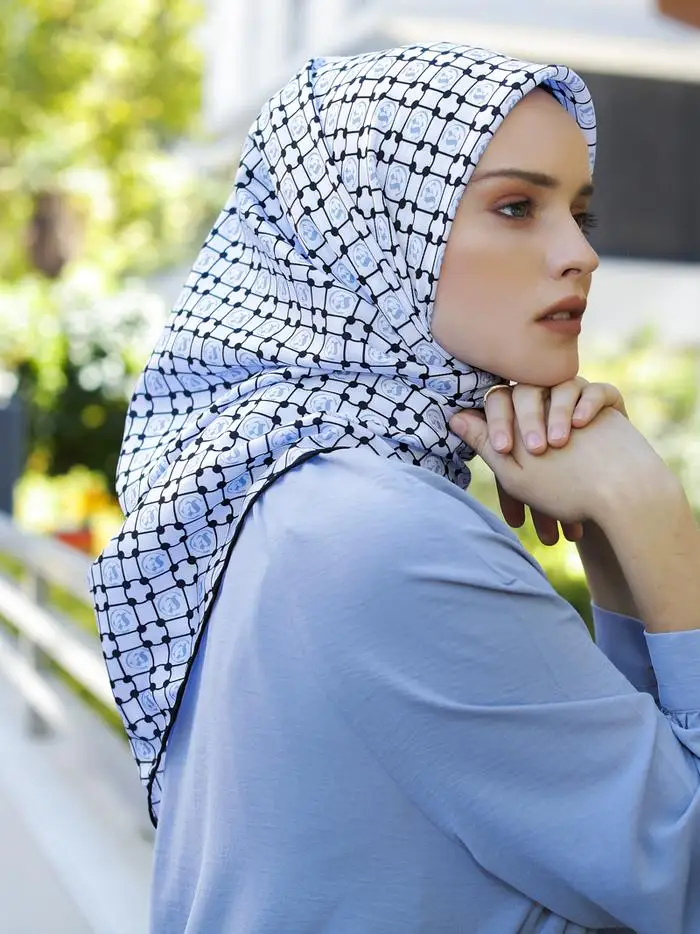 

WOMEN HIJAB TWİLL SCARF KERCHIEF GRAY LOGO
