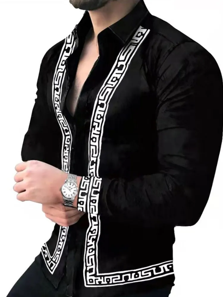 

Spring 2022 Men's Fashion Shirt Lapel button Shirt Men's casual digital Printed long sleeve Top S-3XL