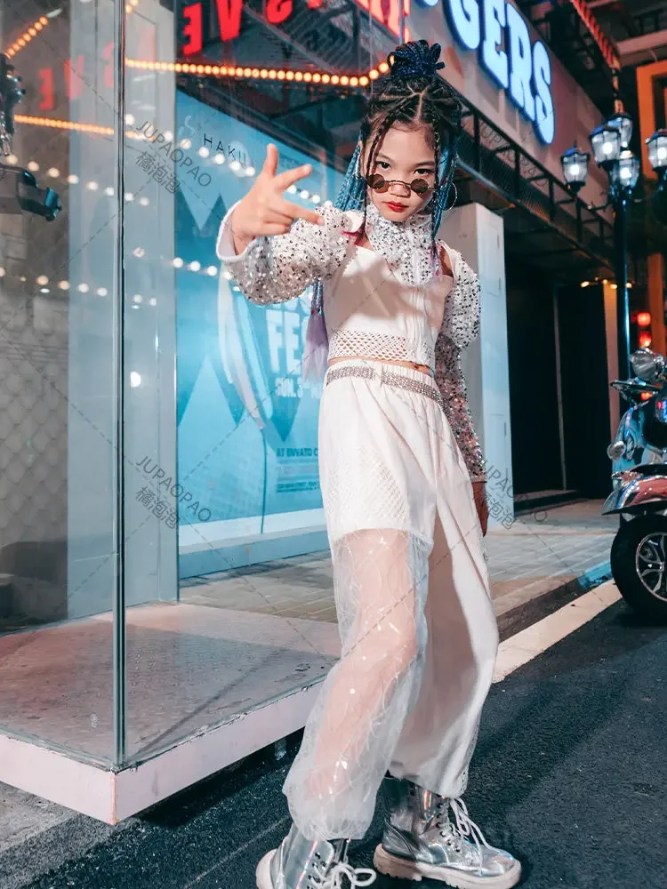 Детский джазовый танцевальный костюм с блестками одежда K-pop модные костюмы для