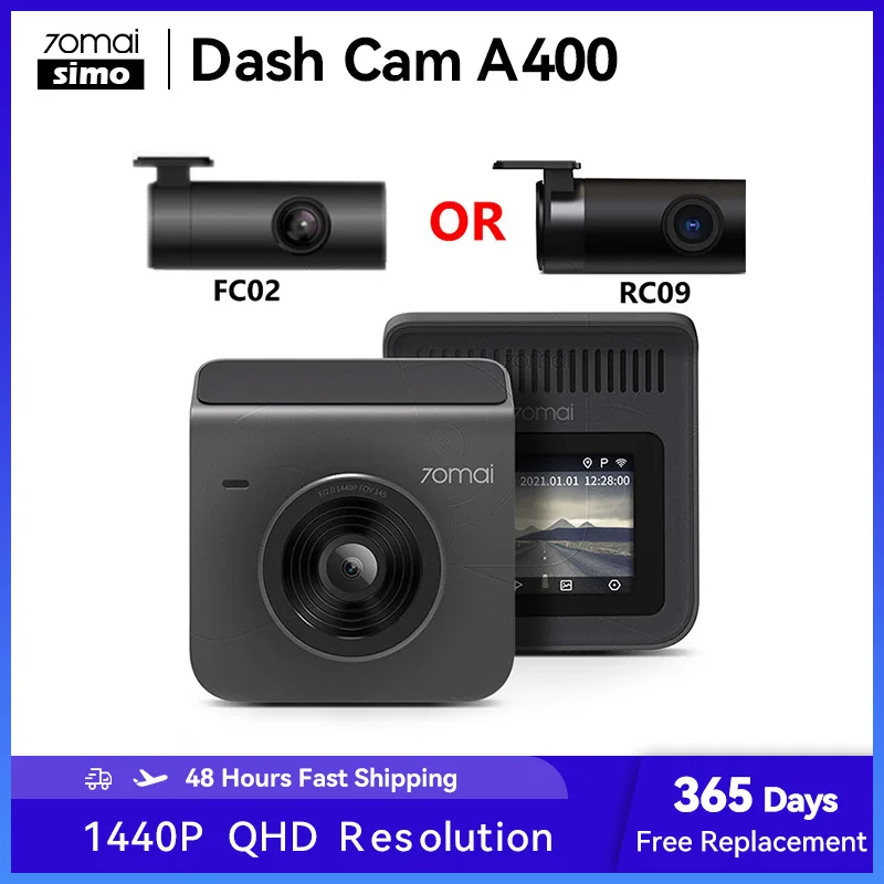 

70mai A400 Dash Cam 1440P Resolution Car Recorder 70mai Car DVR Dual Channel Front and Back Sight Cam APP Control 145° FOV DVR