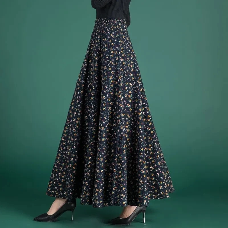 Long Skirt Women Large Swing Skirtd A-line Skirt High Waist thin Cotton linen Versatile Retro Large Women's Dance Long Skirtc