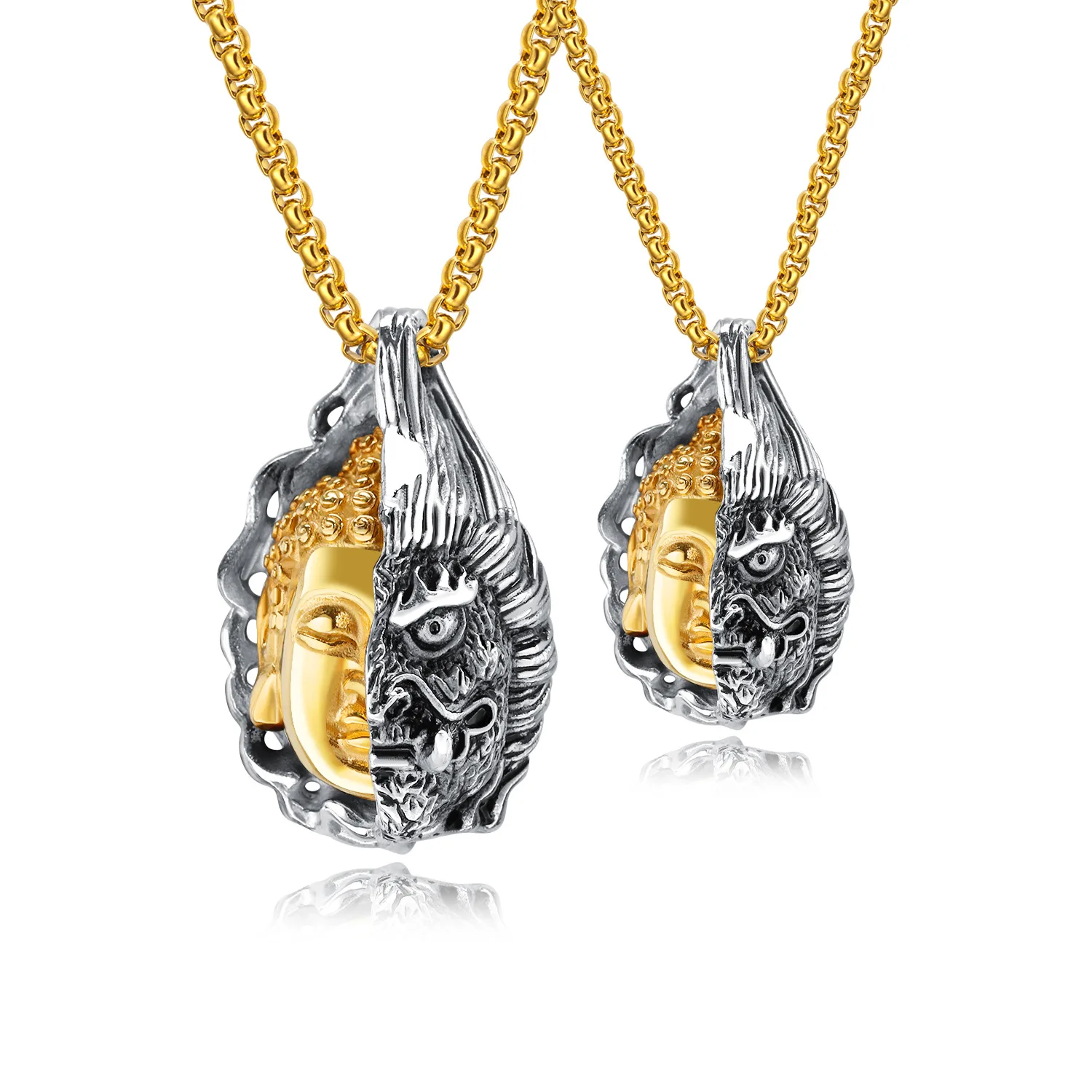 

Fashion Men's Necklace Personality Overbearing Hipman Read Between Half Magic Buddha Pendant National Wind Pendant Male