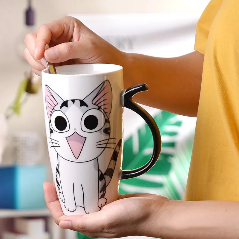 

Creative Ceramics Coffee Mug 3D Cat Tail Handle Animal Printed Drinkware Coffee Tea Milk Cups Juice Breakfast tazas de ceramica