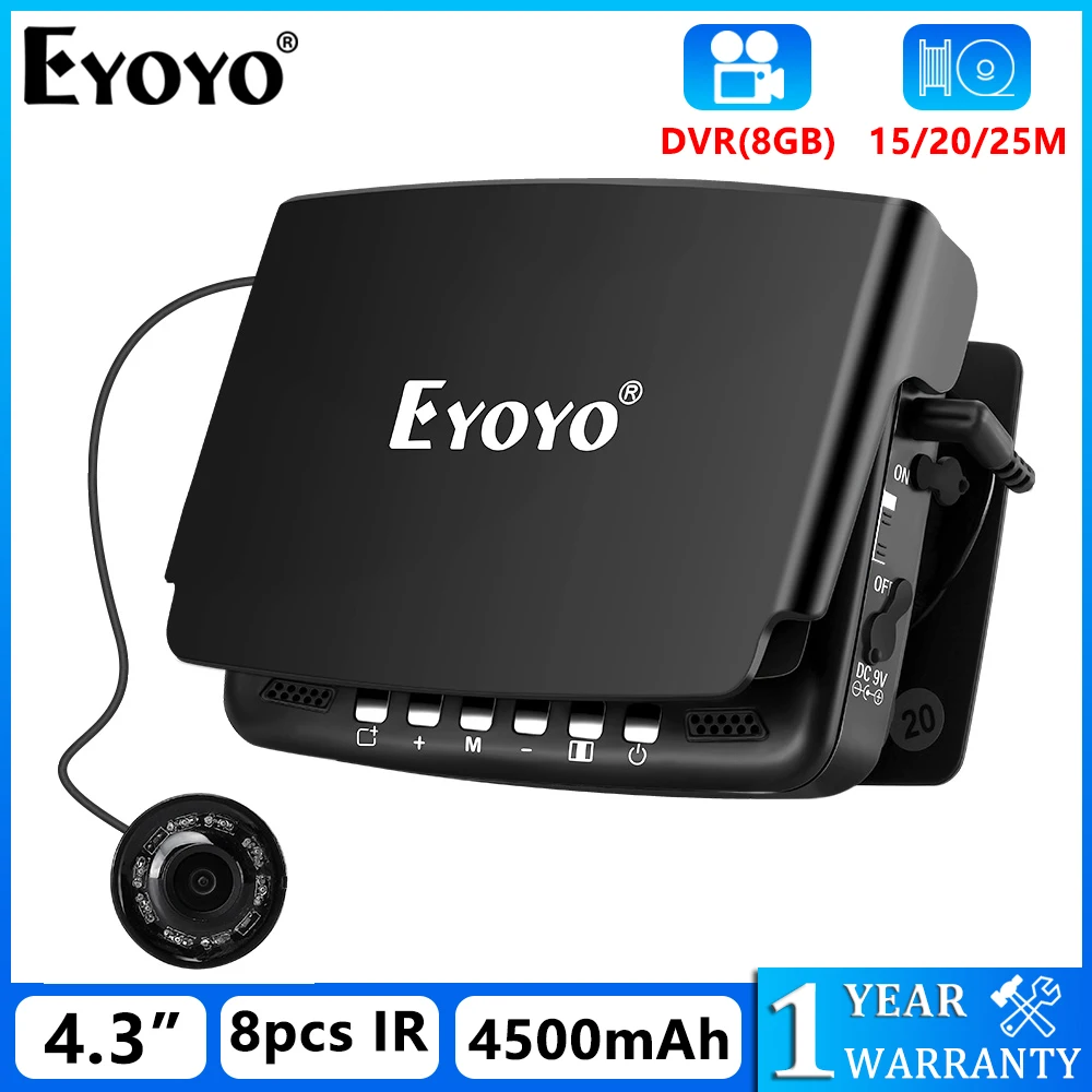 Подводный рыболокатор Eyoyo EF43A с функцией DVR, цветной дисплей 4,3 дюйма HD 1000TVL, подсветка, управляемая ИК-камера, подледная рыбалка