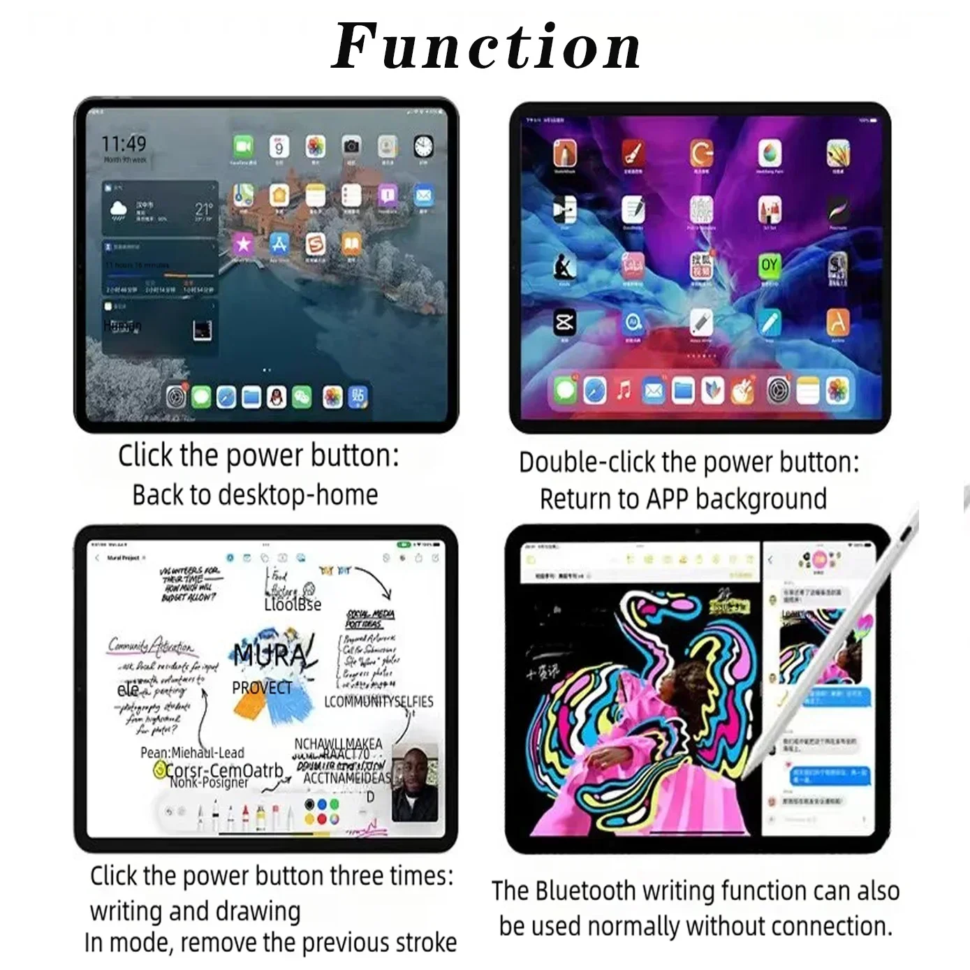 Стилус для iPad Pencil 2024 Air 6 M2 Pro M4 с функцией Bluetooth Для 11 12 9 4/5 7/8/9/10th mini 5 Tablet