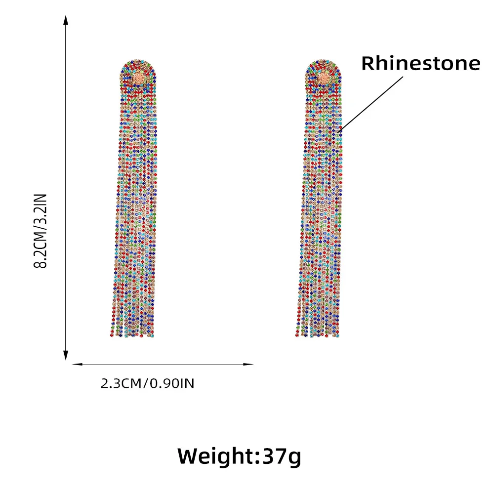 Fashion Gorgeous Long Crystal Chain Statement Rhinestone Tassel Drop Earrings for Women High-quality Banquet Party Jewelry Gifts