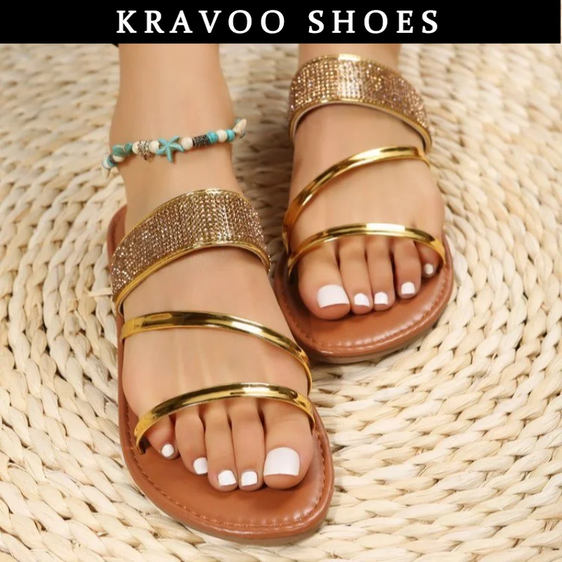 

Женские босоножки KRAVOO, Модные женские сандалии, пляжные тапочки на плоской подошве, Женские однотонные босоножки, Новинка лета 2023
