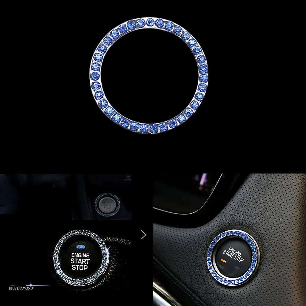 

New Fashion SUV Bling Blue Circle Car Decoration Start Switch Button Ring Diamond