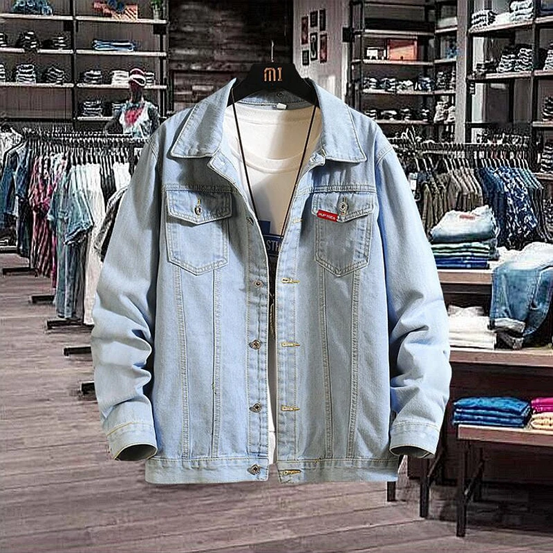 

Autumn Mens Denim Jackets Loose Single Breasted Jean Jacket Cotton Outwear Size 5XL Fashion Long Sleeve Coat Casual Men Clothing